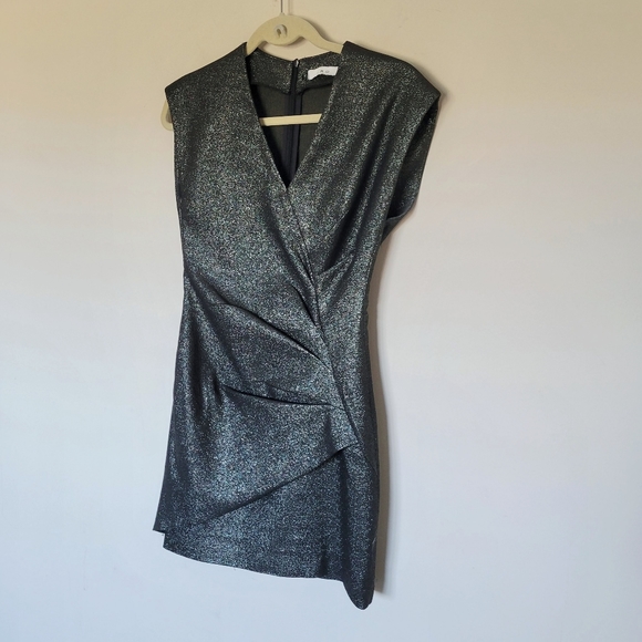 REVOLVE- IRO Dresdi V-Neck Mini Dress. Metallic black bodycon stretch - Picture 6 of 10